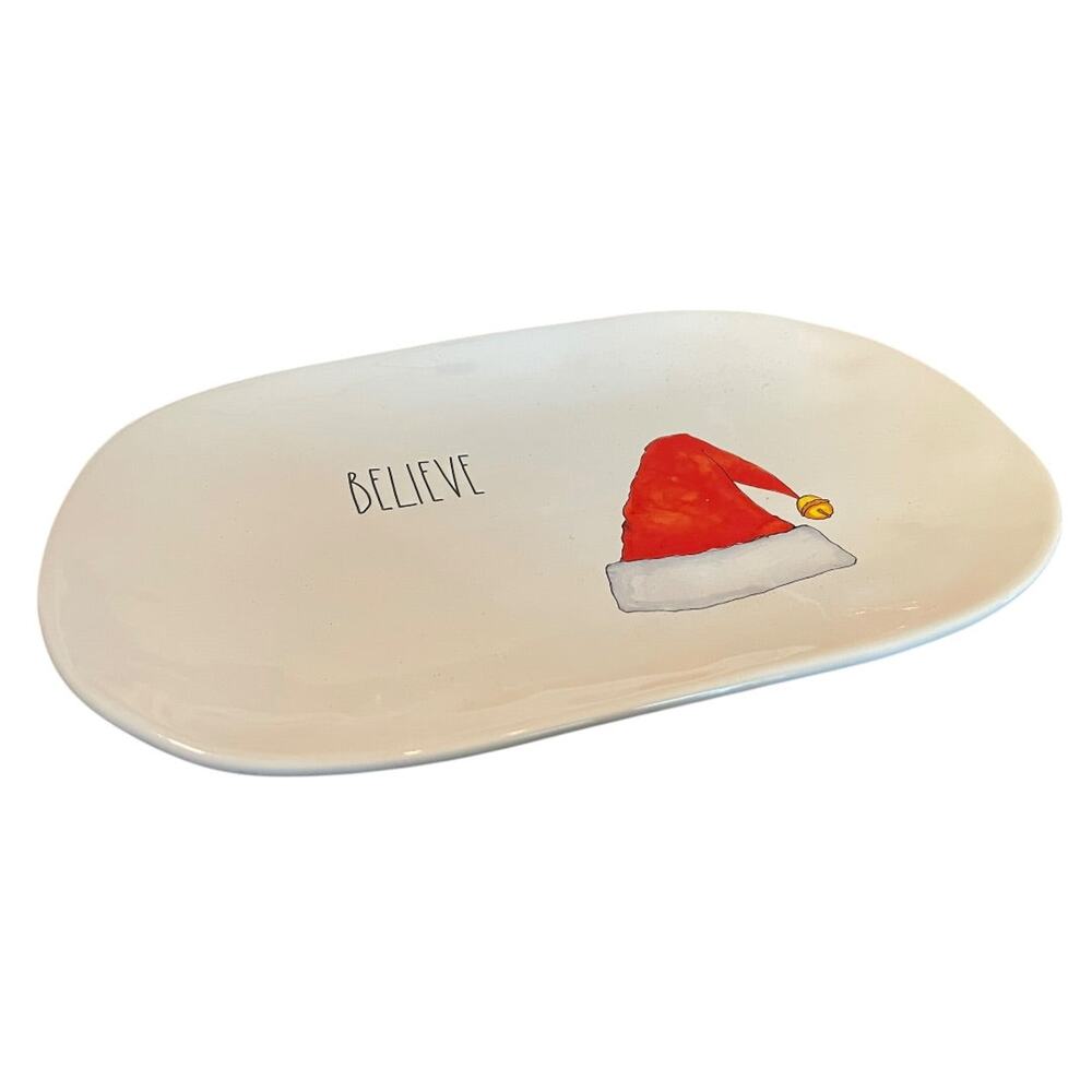 Rae Dunn Artisan Collection Magenta Believe Santa Hat Oval Plate 15 x 8.5 Inches